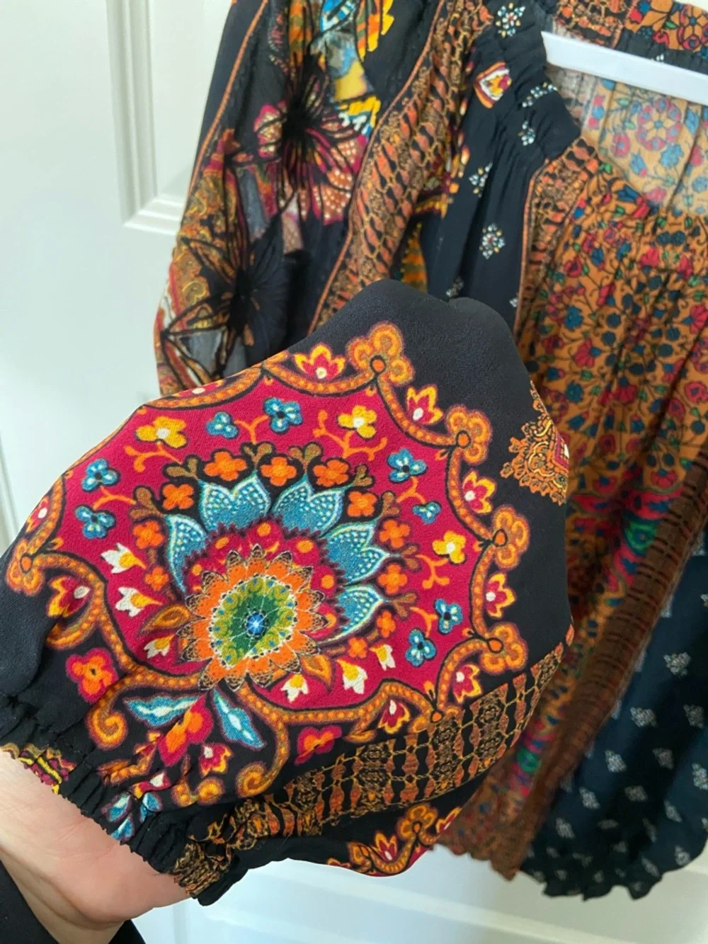 Desigual Off-Shoulder Boho Floral Patchwork Top in Black and Rust - Picture 8 of 11